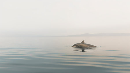 Dolphins swimming in the sea in the fog. Selective focus.の素材