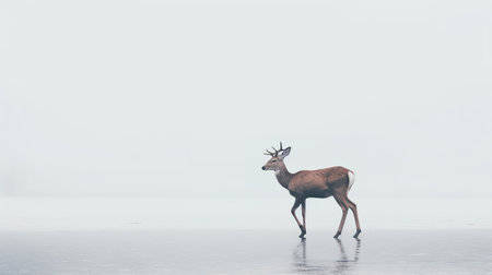 Mule Deer (Cervus elaphus) in a foggy landscapeの素材