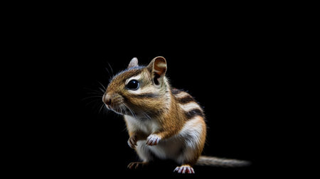 Close-up of a chipmunk isolated on a black backgroundの素材