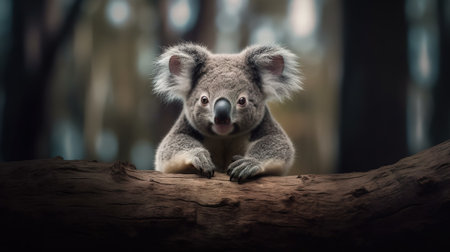 Koala bear sitting on a log in the forest, Australia.の素材