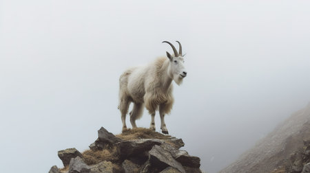 Mountain Goat (Ovis canadensis) in the fogの素材