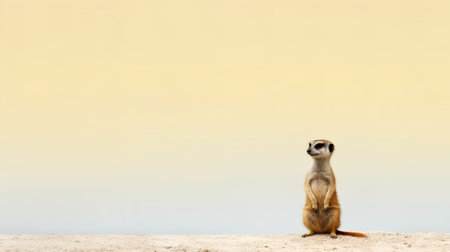 Meerkat standing on the sand and looking at the camera.の素材