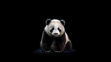 Portrait of a Giant Panda on a black background. Isolatedの素材