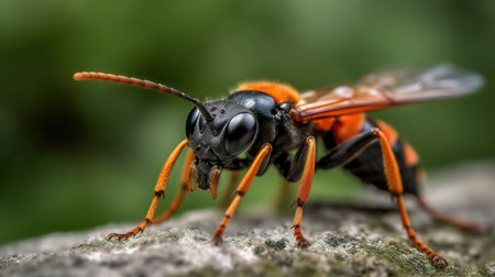 Macro shot of a wasp on a rock in nature.の素材