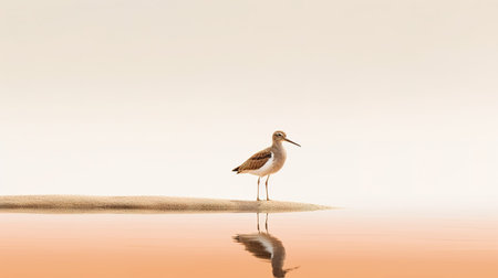Sandpiper in the salt lake at sunset with reflection in waterの素材