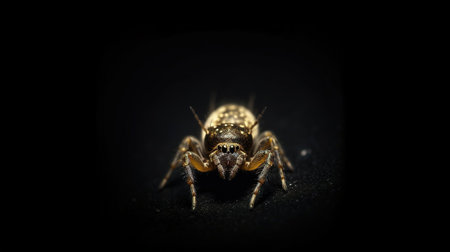 jumping spider macro close up on a black background. High quality photoの素材