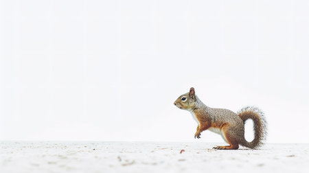 Squirrel on the ground with white background, nature and wildlife.の素材