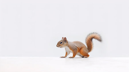 Squirrel standing on the white floor isolated on a white background.の素材
