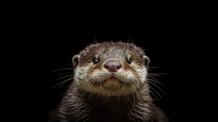 Portrait of an Asian small clawed otter on a black backgroundの素材