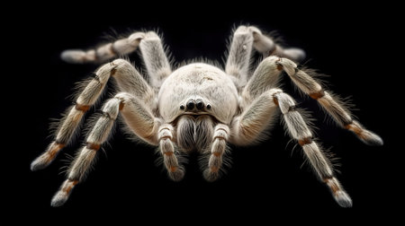 close up of tarantula spider isolated on black background with clipping pathの素材
