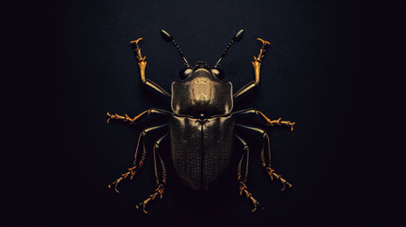 Black beetle on a black background. Macro photography of a beetle.の素材