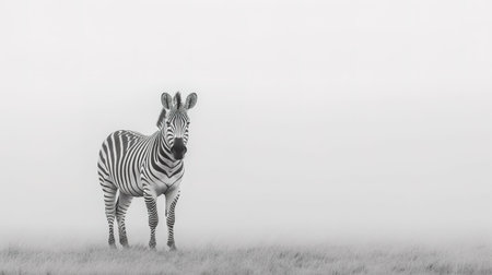 Zebra in the mist on a foggy day, panoramaの素材