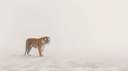 Tiger in a foggy winter landscape. 3D Renderingの素材