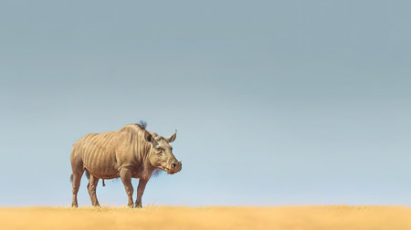 Blue wildebeest standing in the savanna with blue skyの素材