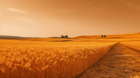 Wheat field in Tuscany, Italy. Landscape at sunsetの素材