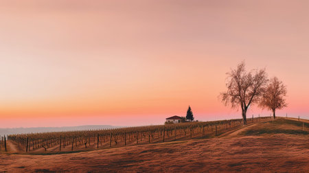 Sunset over vineyard in Tuscany, Italy. Rural landscape.の素材