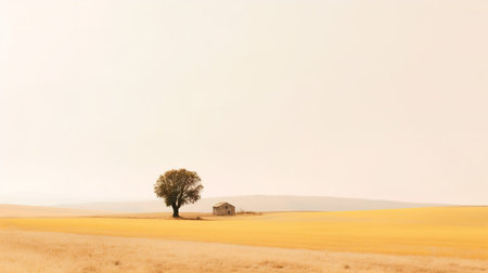 Lonely tree in the middle of a wheat field, Spainの素材