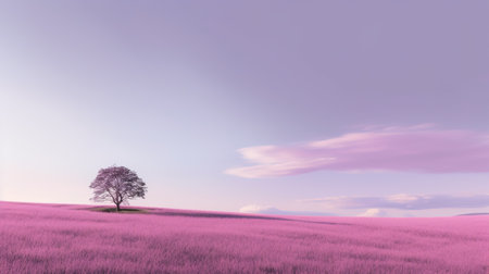 Lavender field with lonely tree in the middle - 3d renderの素材