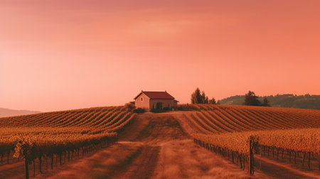 Vineyard in Tuscany, Italy, at sunset.の素材