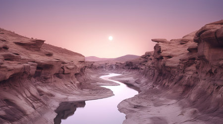 beautiful landscape with river in the desert. 3d render illustrationの素材