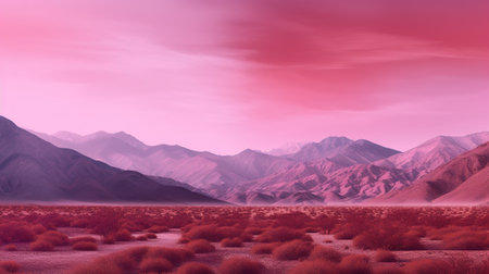 Fantasy landscape with mountains and red dry grass. 3d renderingの素材