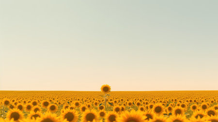 Sunflowers field at sunset with blue sky and clouds background.の素材