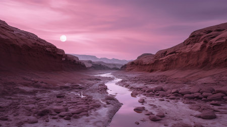 Fantasy landscape with a river in the desert. 3d renderingの素材