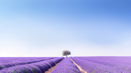 Lavender field with lonely tree and blue sky. 3d renderingの素材
