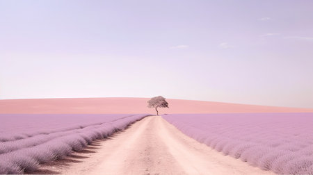 Lonely tree in lavender field at sunset, panoramaの素材