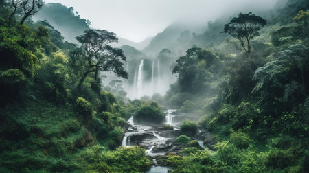 Panoramic view of the waterfall in the rainforest, Sri Lankaの素材