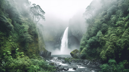 Waterfall in the rainforest of Hawaii, Big Island, USAの素材