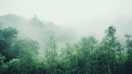 Bamboo forest with fog in the morning at Doi Inthanon National Park, Chiang Mai, Thailandの素材