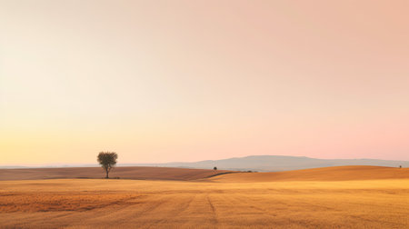Lonely tree in a wheat field at sunset. Tuscany, Italyの素材