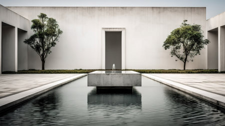 modern building with swimming pool and green tree in the background - vintage filterの素材