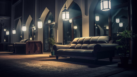Sofa in the interior of the church. 3d renderingの素材