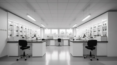 3d rendering of modern white office interior design with furniture and equipmentの素材