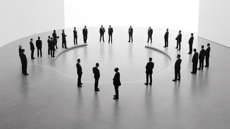 Group of business people standing in a circle. 3D rendering.の素材