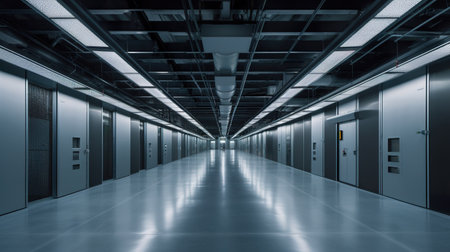 3d render of a corridor in a data center or server roomの素材