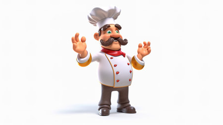 3D illustration of a cartoon character with a chef hat and mustacheの素材