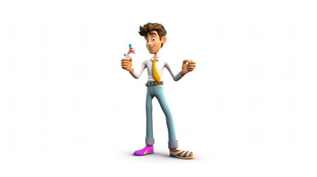 3D illustration of a cartoon character with a gun in his handの素材