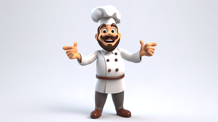 Chef cartoon character showing thumbs up gesture. 3D illustration.の素材