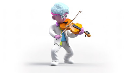 3D Render of a Little Boy Playing Violin on white backgroundの素材