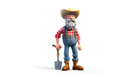 farmer with a shovel on a white background. 3d illustrationの素材