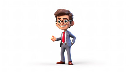 Young Business man with glasses and blue suit, 3d render illustrationの素材