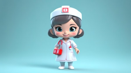 Nurse with a stethoscope and a first aid kit. 3d renderingの素材