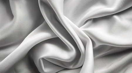 Closeup of rippled white satin fabric cloth texture backgroundの素材