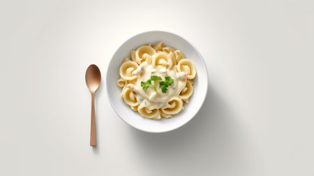 Pasta with mayonnaise in a bowl, 3d renderingの素材