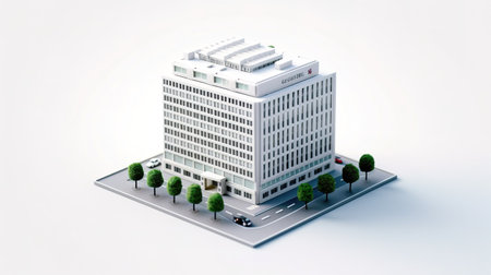 3d illustration of a modern office building in isometric view.の素材