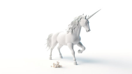 Unicorn with seashell on white background. 3D renderingの素材