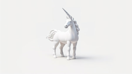 White unicorn isolated on a white background. 3d render illustration.の素材